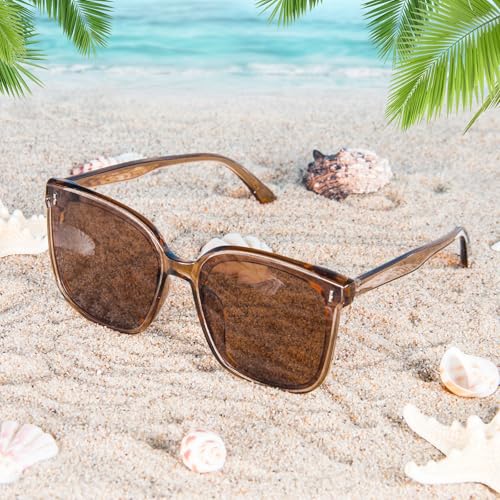 Oversized Polarized Sunglasses - Womens Trendy Classic Square Retro Vintage Shades Large Frame Sunnies