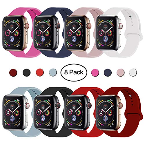 VATI Sport Band Compatible for Apple Watch Band 38mm 40mm, 8-Pack Soft Silicone Sport Strap Replacement Bands Compatible with 2019 Apple Watch Series 5, iWatch 4/3/2/1, 38MM 40MM M/L