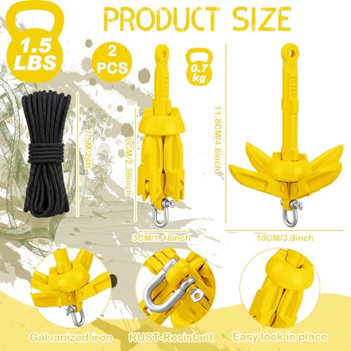 Image of Lounsweer 2 Pack 1.5 /3.5 lb Marine Kayak Anchor Kit Folding Grapnel Anchor Kit Boat Kayak Fishing Accessories for Small Boats Kayaks Canoe Paddle Boards