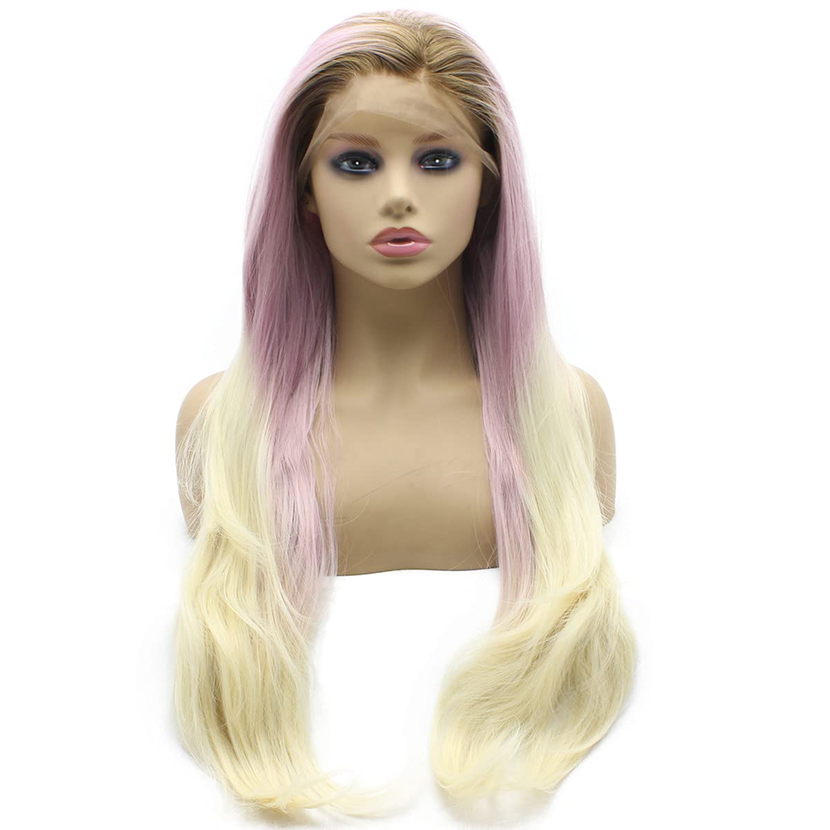 Iwona Gray Straight Wig Half Hand Tied Heat Resistant Fiber Hair Synthetic Lace Front Wig