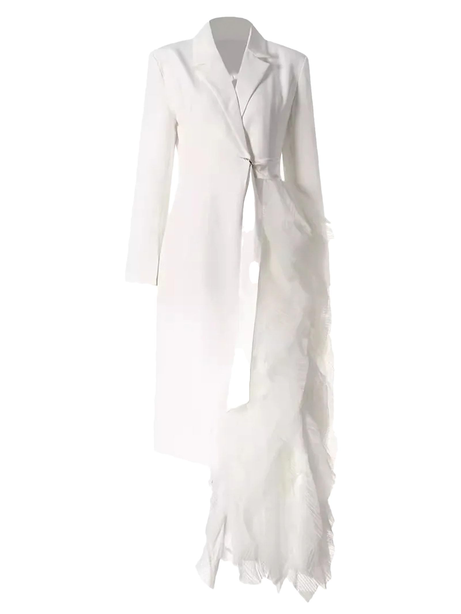 Women Irregular Spliced Mesh Suit Style Dresses Notched Collar Long Sleeve Slim Elegant Dress