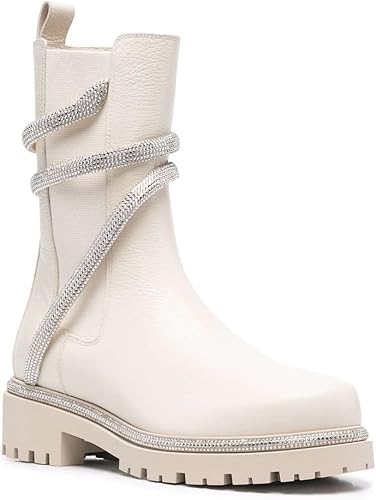 Vista 2 de keleimusi Botines de combate Chelsea con adornos de cristal para mujer con lengüetas planas