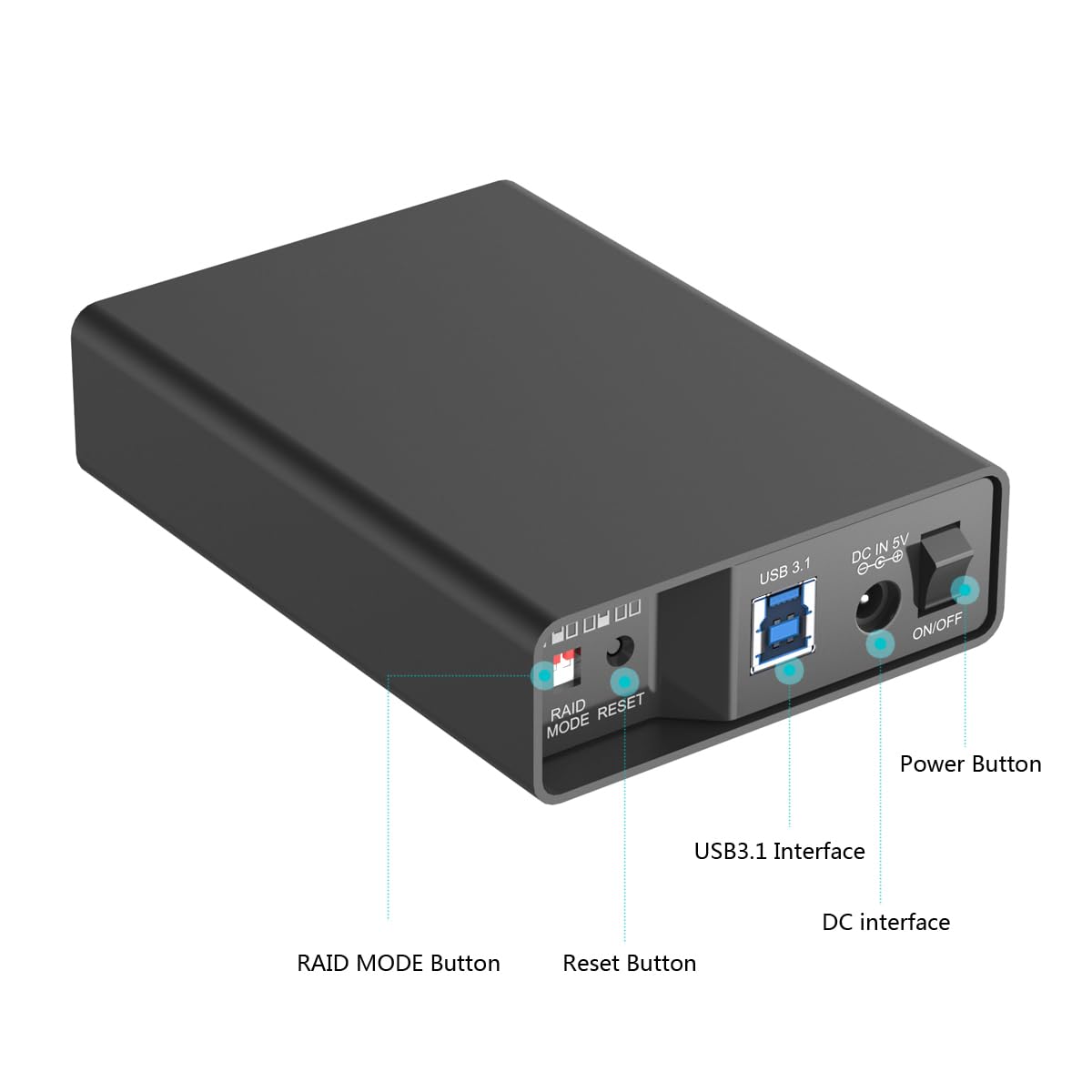 2 Bay RAID, Aluminium RAID Gehäuse für 2 x 2,5 Zoll SATA SSD/HDD, USB 3.2 Gen2 (10 Gbit/s), Aluminiumgehäuse, RAID 0, RAID1, Single, Groß, 2X Kabel USB-A, USB-C