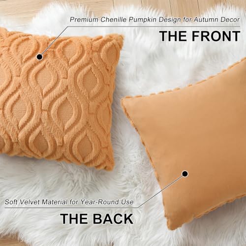 Image of decorUhome Fall Throw Pillow Covers 18x18 Inch Set of 2, Soft Plush Faux Wool Light Orange Solid Couch Pillow Covers, Accent Farmhouse Neutral Square Pillow Cases for Sofa Bed Living Room