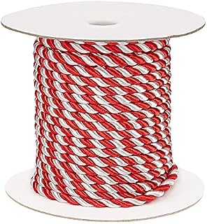 PandaHall 25 Yards 5mm Twisted Cord Trim Red Sliver Nylon Twisted Cord Rope 3-Ply Decorative Rope Satin Shiny Cord Rope for Christmas Trees Decoration, Gift Wrapping, Curtain Tieback
