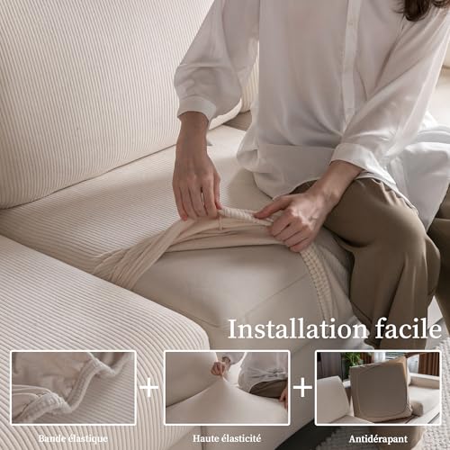 Housse de coussin de canapé extensible OHSIO ivoire pour salon chaleureux