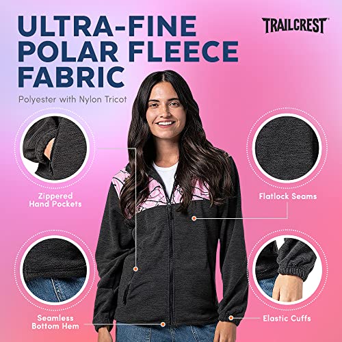 Trailcrest Women’s Classic Fit Polar Soft Fleece Long Sleeve Full Zip Jacket Coat With Pockets, Xl, Gray & Pink Camo #TOP4