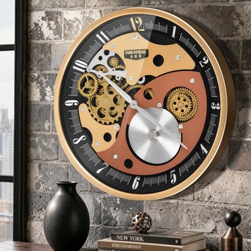 Image of Moving Gear Wall Clock - 18 inch Large Industrial Steampunk Decorative Clock