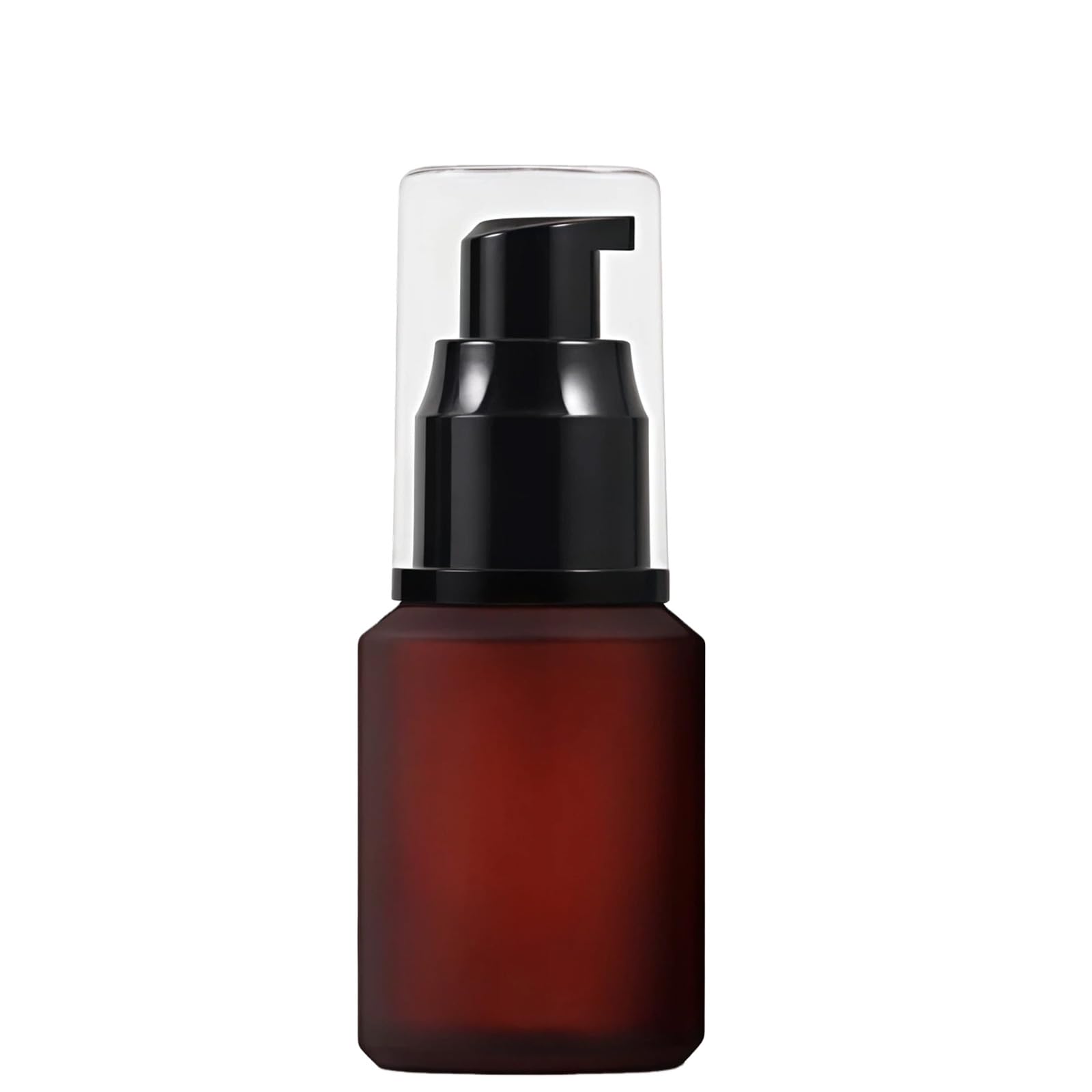 1PCS 30ML 1OZ Rose Red Empty Frosted Glass Pump Bottle with Transparent Cap Emulsion Lotion Essence Holder Refillable Portable Durable Cosmetic Container Jar Pot for Travel Vacation Daily Life