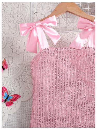 Floerns Girl's Sparkly Sequin Sleeveless Tie Shoulder Birthday Princess Bodycon Dress4