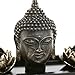 MyGift Black Buddha Head Sculpture Zen Garden Set w/Lotus Tealight Candle Holders & Wooden Display Tray