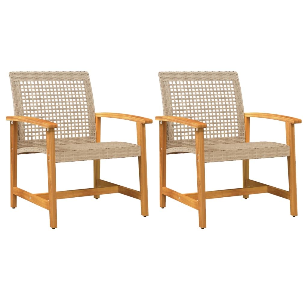 vidaXL Sillas de Jardín 2 uds, Sillas con Respaldo Reposabrazos, Sillones de Comedor, Asientos Exterior, Madera de Acacia y Ratán Sintético Beige