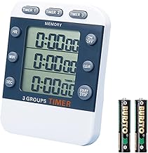 MOSTRUST Digital Dual Kitchen Timer, 3 Channels Count UP/Down Timer, Triple Cooking Timer, Large Display, Loud Volume Alarm with Magnetic Back, Stand, Battery Included (M382)