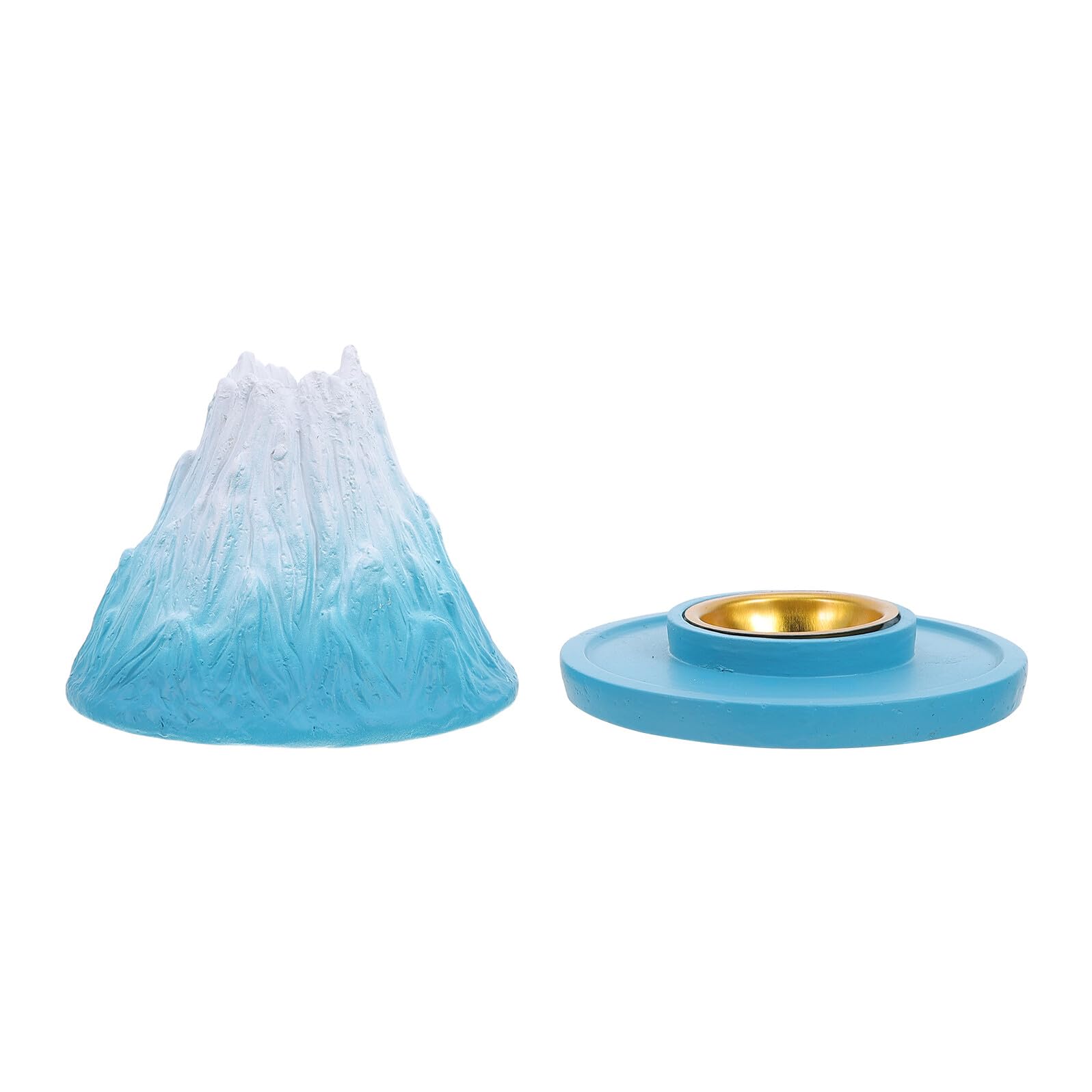 Porte-parfum volcan en résine bleu et blanc avec bac récupérateur de cendres