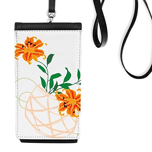 Téléphone noir porte-monnaie en cuir à motif de lis pour vos balades urbaines et voyages