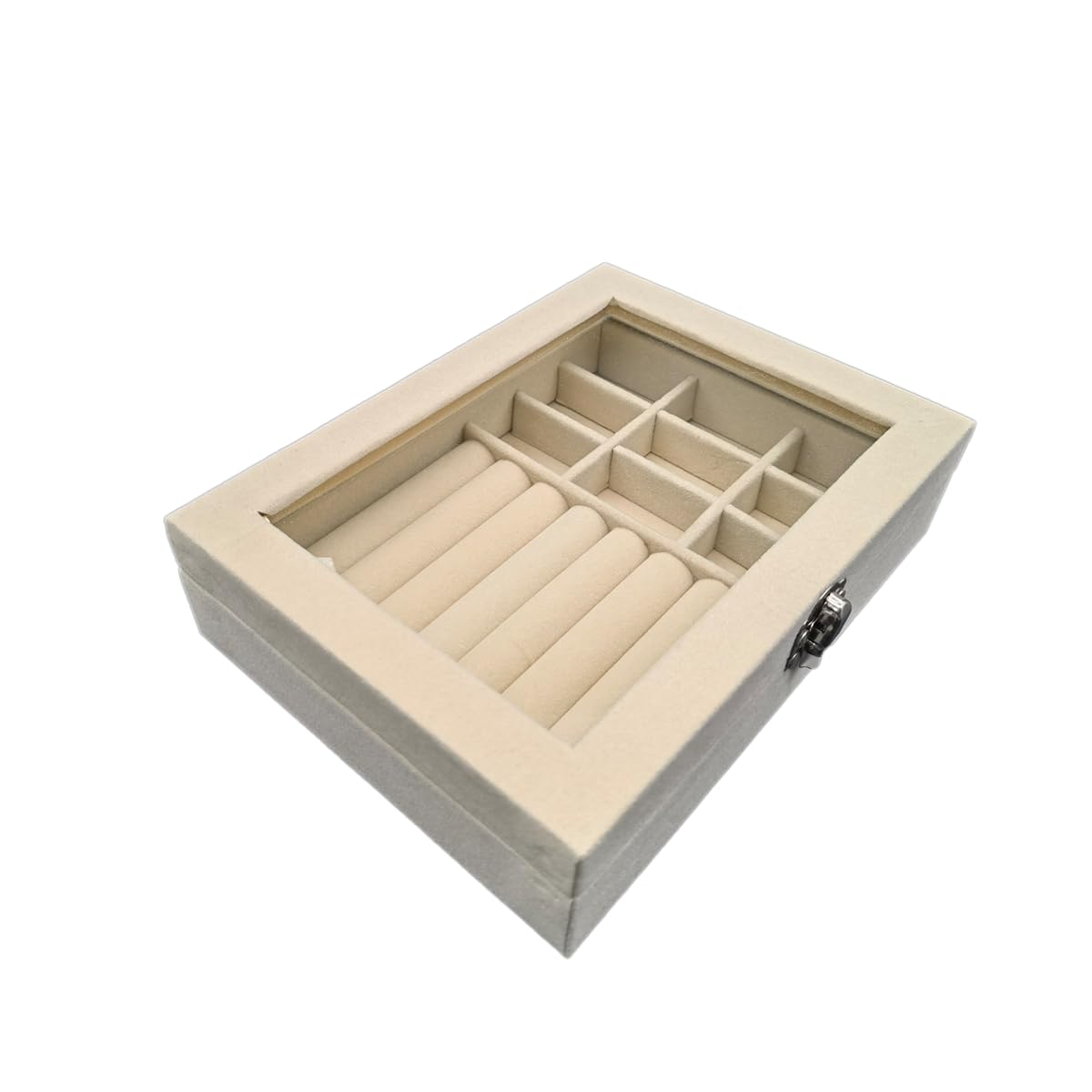 Portable Jewelry Organizer Box with Transparent Glass Lid & Metal Lock - Travel Jewelry Case for Rings, Necklaces, Earrings, Ear Pins - Compact & Secure Storage for Women & Men (Gift Ready)