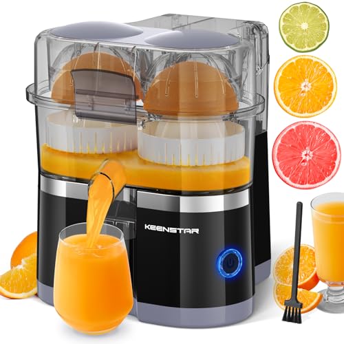 KEENSTAR Electric Citrus Juicer, Dual-Head Orange Juicer Squeezer with Power Cord, Portable Juicer with Cleaning Brush for Lemon, Grapefruit, High Juice Yield, One Touch Operation, Easy to Clean