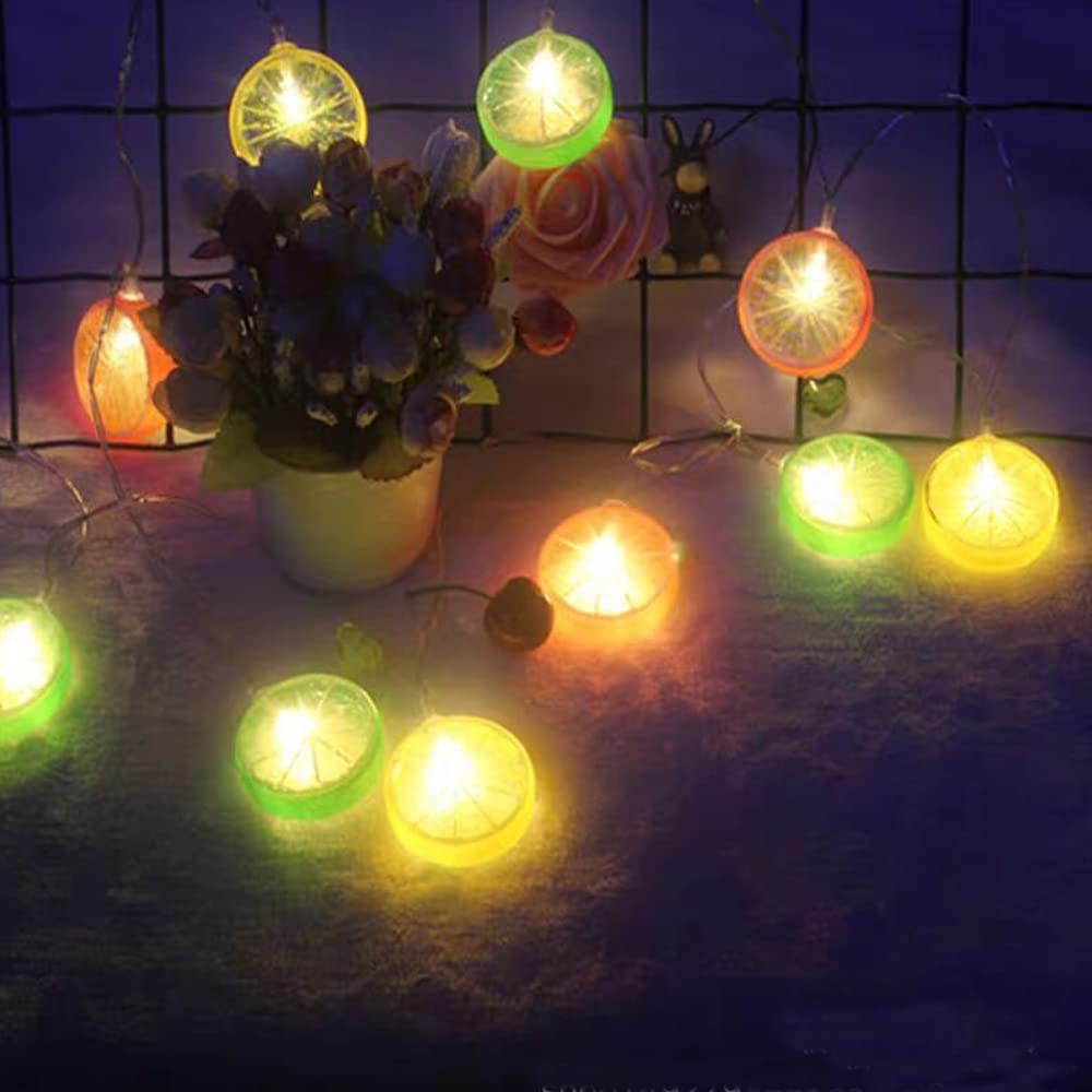 Filo di luci decorative a forma di frutta a LED a batteria, 6 m, 40 luci, fette di lime, confezione da 5 m, giallo limone