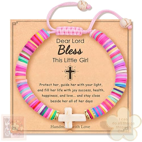 Cross Bracelet Baptism Gift Set for Girls, First Communion, Sunday School Rewards, 3+Years Old Kids, Adjustable Design