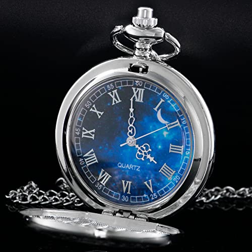 Image of Tiong Roman Numerals Scale Quartz Pocket Watches with Chain Christmas Graduation Birthday Gifts Fathers Day