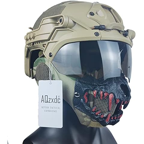 AQ zxdc Tactical Paintball Helmet, with Airsoft Mask Ear Protection, Full Face Visor Goggle, for CS Shooting Bbs,T,STD Cover
