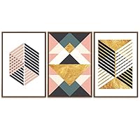 SIGNWIN Framed Canvas Wall Art Symmetrical Pink, Black and Gold Triangles with Lines Geometric Patterns Illustrations Minimalism Modern Colorful for Living Room, Bedroom, Office - 16