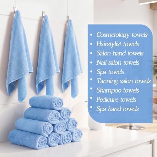 Image of Shimeyao 40 Pack Bleach Proof Towels Microfiber Absorbent Resistant Hair Hand Towels Bulk Quick Dry for Barber Gym Spa Shaving (Light Blue,16 x 29 Inch)