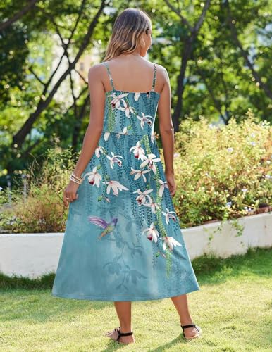 Image of Zeagoo Women's Summer Casual Boho Sundress Spaghetti Strap Square Neck Flowy Midi Dresses A Line Beach Dress with Pockets