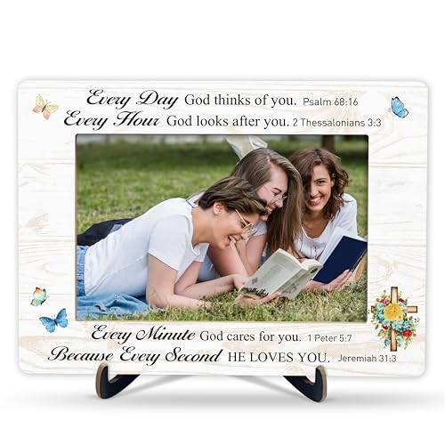 MVZX Christian Picture Frame, Religious Wooden Photo Frame With Stand For Office Home, Inspirational Scripture Gifts For Women, Bible Verses Gifts For Friends Colleagues, A18