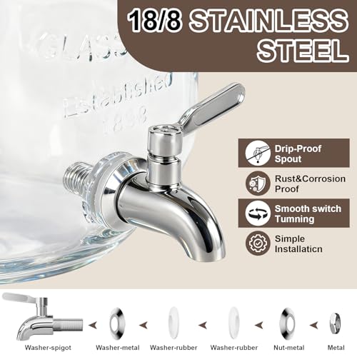 Image of 1 Gallon Glass Drink Dispensers For Parties,Beverage Dispenser with Stand,304 Stainless Steel Spigot Leakproof,Lemonade Dispenser for Sun Tea, Homemade Juice