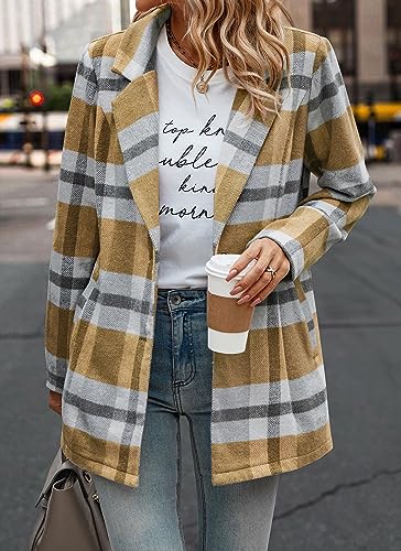 PRETTYGARDEN Women Plaid Shacket Jacket Trendy Fall Casual Button Wool Blend Tartan Trench Coat Winter Clothing with Pockets