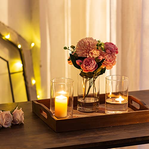 12 x Zylinder Glas Vase für Hochzeit Deko, Hewory Kerzenhalter Glaszylinder Set Modern Blumen Vasen Set Tulpen Trockenblumen, Kerzenständer Windlicht für Stumpenkerzen Teelicht schwimmkerzen