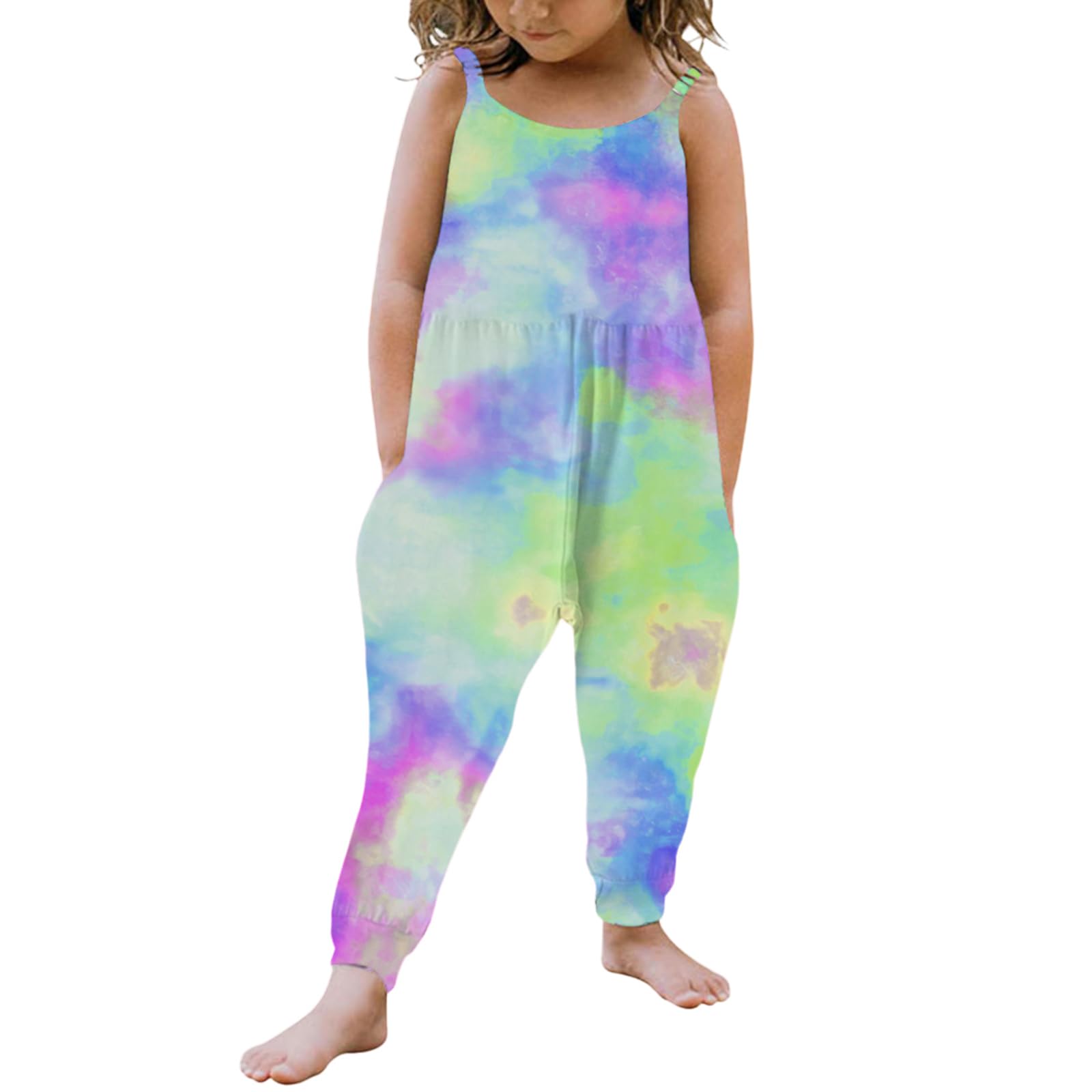 Kislio Toddler Baby Girls Jumpsuit One Piece Mermaid Romper Sleeveless Strap Summer Outfits Pockets Clothes 1-6 Years