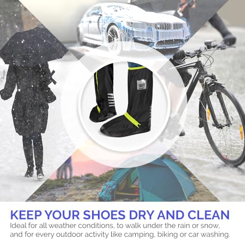 PERLETTI Überschuhe Schwarz Wasserdicht Beständig Rutschfest - Schuhüberzieher Wiederverwendbar Verstärkt mit Reflektorstreifen - Hohe Regenschutz Galoschen für Regen Schnee (L (43/45 EU), Lindgrün)