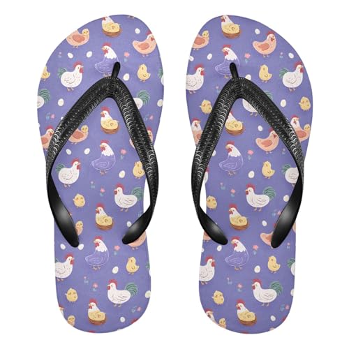 ALAZA Purple Chicken Hen Farm Animal Flip Flops for Women Fashion Beach Slippers Comfort Mens Flip Flops Non-Slip Rubber Shower Slippers Sandal for Hotel Travel Sport,XS