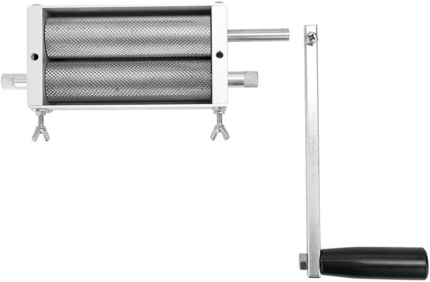 304 Stainless Steel Mill for Malt Barley and Wheat - 2 Roller Crusher with 7.7 lb Capacity Hopper - Manual Crank or 3/8 Inch Drill Driven with Adjustable Steel Rollers