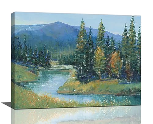 Reoqeosy LGC8JYVY2BSRU9C River Forests Nature Scenery Pictures Wall Art Tree Mountain Wall Decor River Landscape Canvas Painting Framed Artwork cover