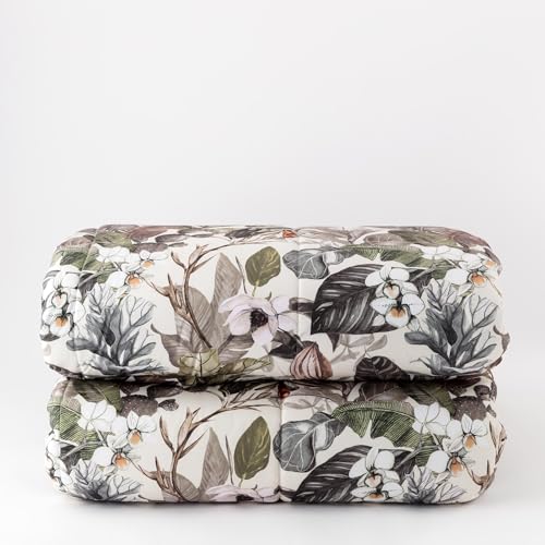 Linea oro Colcha floral con impresión digital para cama de matrimonio (crema)