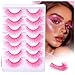 wiwoseo Pink Lashes Natural Look Eyelashes Christmas Pink Eyelashes Cat Eye Lashes Clear Band Lashes Cosplay Lash Extensions 16MM Colored Wispy False Lashes 7 Pairs