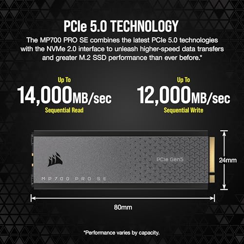 Corsair MP700 PRO SE with Air Cooler 2TB PCIe 5.0 x4 NVMe 2.0 M.2 SSD – M.2 2280 – Up to 14,000MB/sec Sequential Read – High-Density 3D TLC NAND – Black by Corsair - Used condition - Image 4