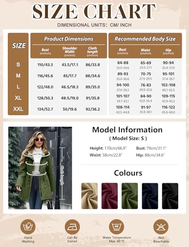 Vancavoo Winterjacke Damen Wintermantel Warm Gefüttert Winterparka Winter Jacket Mäntel Verstellbarer Kordelzug Parka Kapuzenmantel Frauen mit Kapuze,Grün,L
