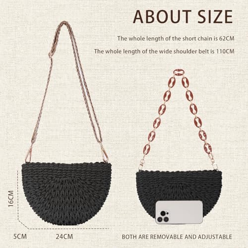 Fecialy Handmade Straw Crossbody Bag for Women Semicircle Woven Handbag Summer Beach Shoulder Bag2