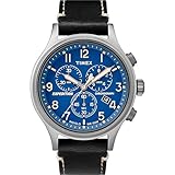 Timex Men's TW4B12400 Expedition Scout Chrono Black/Blue Leather Strap Watch