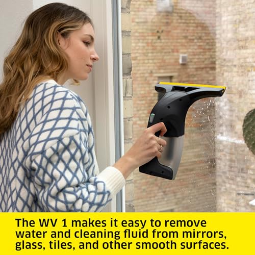 Image of KARCHER WV 1 Electric Window Vacuum Squeegee 10 inch - Perfect for Showers, Mirrors, Glass, and Countertops - Electric Squeegee, Black