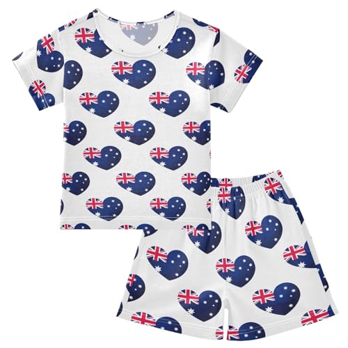 Heart Flags White Pajama Set Short Sleeve PJS 2 Piece Summer Pajamas Shorts Sets Cotton 5Y
