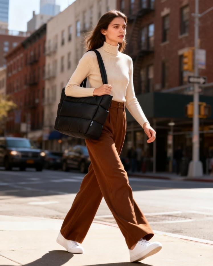 HOTOR Puffer Tote Bag for Women, Nurses - Multi-Pocket Lightweight Bag for Work - Quilted Handbag for Travel and Gym - Image 2