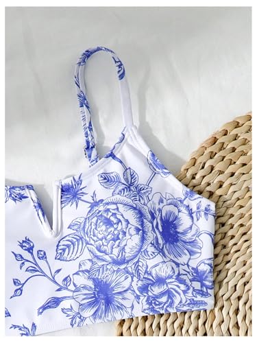 Floerns Girl's 2 Piece Swimsuits Floral Print Notched V Neck Vacation Bathing Suit3