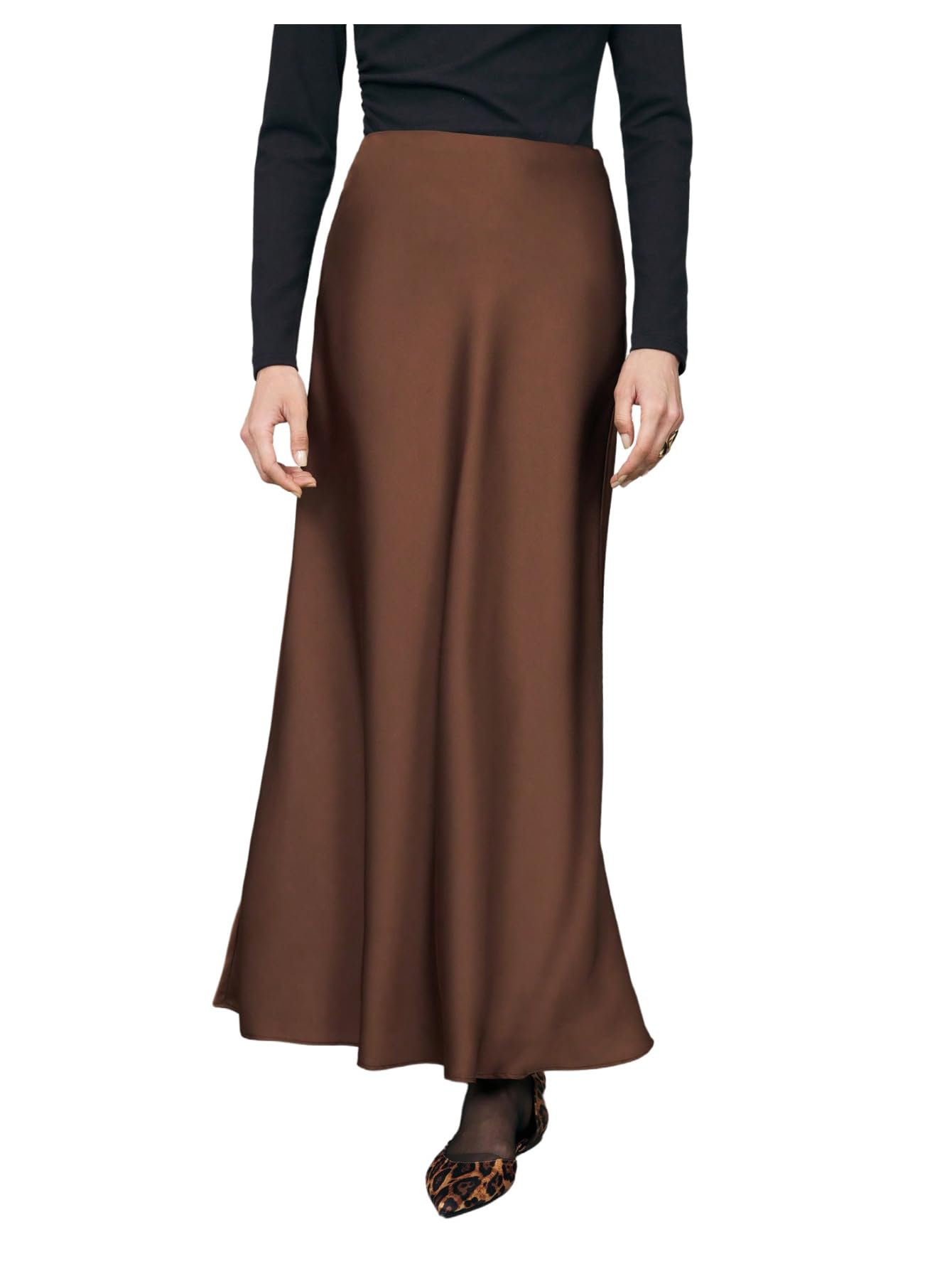 MakeMeChic Womens Satin Maxi Skirt Silk Fishtail Elegant Work Fall Long High Waist Skirts
