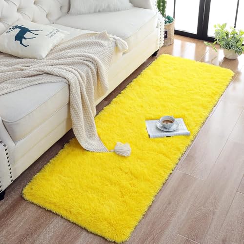 Image of Carpet for Hallway, Kitchen, and Modern Interiors, Cozy Shag Runner for Living Room, Entryway & Office Decor Size 2x6 feet Yellow