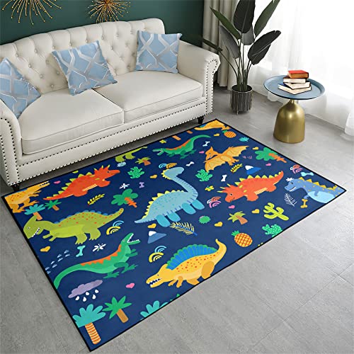 Cartoon Dinosaur Area Rugs for Kids Boys 3D Printed Carpet for Boys Bedroom Home Decor Large Dinosaur Play Rugs, Crystal Polyester Dinosaurs Carpet Rug Mat, 3'×5'